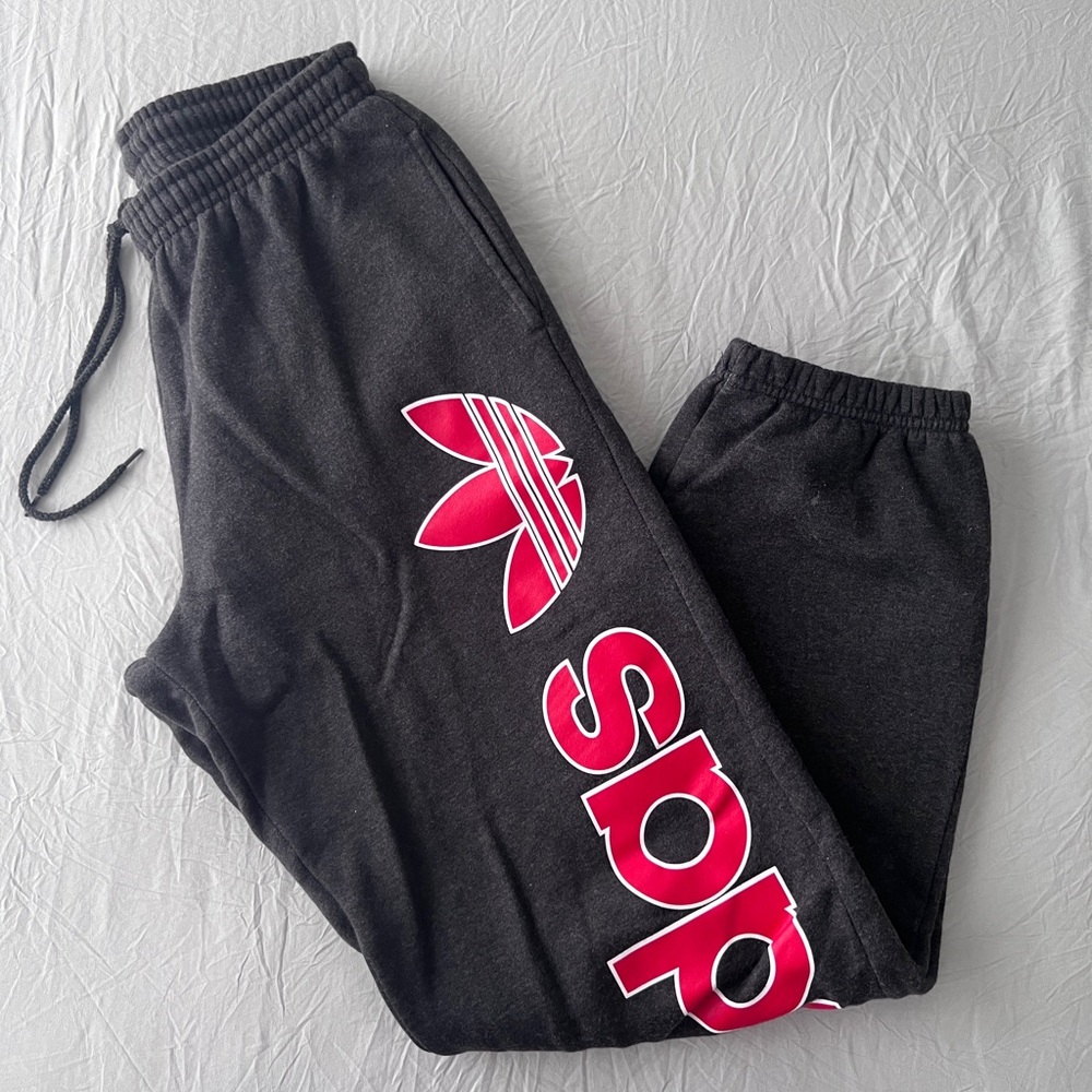 Adidas Oversized Charcoal Sweatpants With Oversized Logo